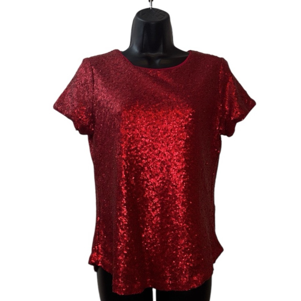 Rosette Red Sequin Women's Top EUC Small
